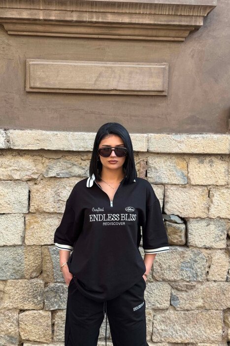 SET T-SHIRT ME SHKRIME DHE JAKE ME ZINXHIR + TUTA PER FEMRA NE NGJYRE TE ZEZE - 2