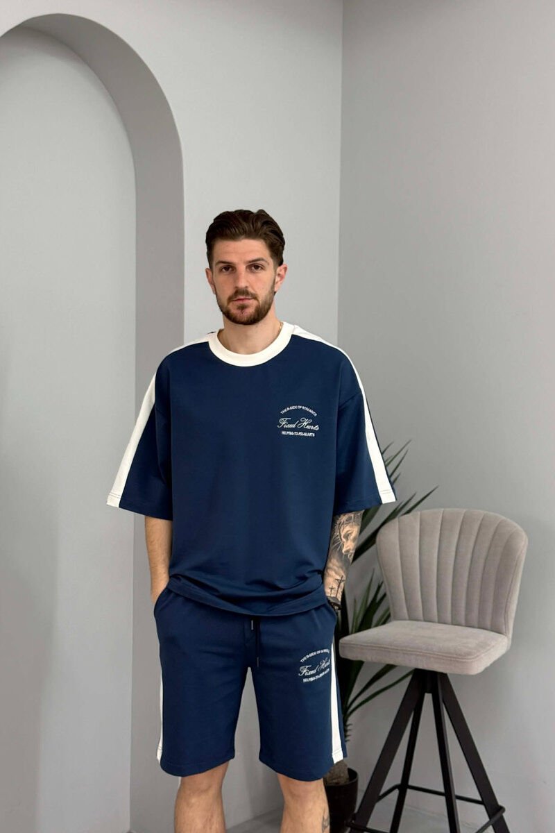 SET T-SHIRT ME SHKRIME TE VOGLA + TUTA TE SHKURTRA PER MESHKUJ NE NGJYRE BLU - 3