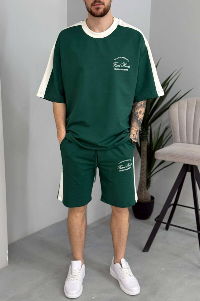 SET T-SHIRT ME SHKRIME TE VOGLA + TUTA TE SHKURTRA PER MESHKUJ NE NGJYRE JESHILE - 2