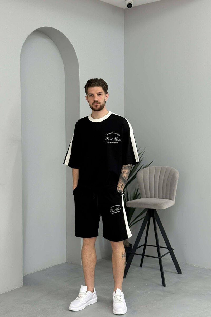 SET T-SHIRT ME SHKRIME TE VOGLA + TUTA TE SHKURTRA PER MESHKUJ NE NGJYRE TE ZEZE - 1