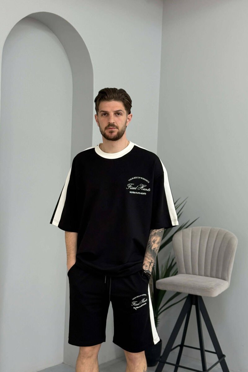 SET T-SHIRT ME SHKRIME TE VOGLA + TUTA TE SHKURTRA PER MESHKUJ NE NGJYRE TE ZEZE - 2