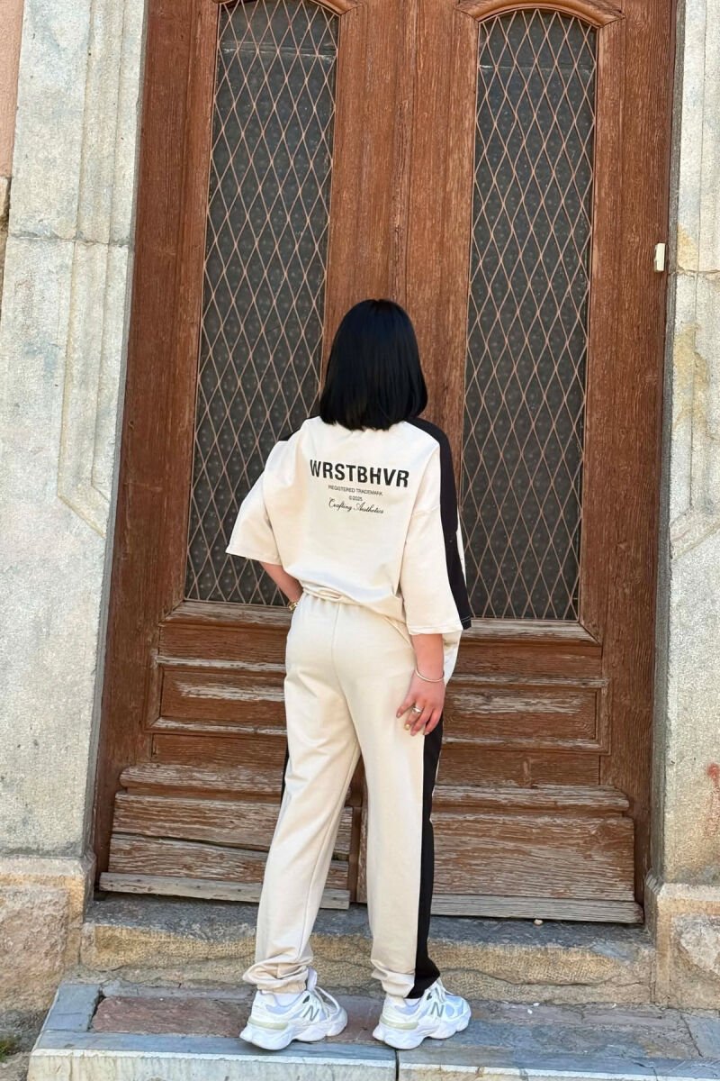SET T-SHIRT ME SHKRIME + TUTA PER FEMRA NE NGJYRE BEZHE - 3