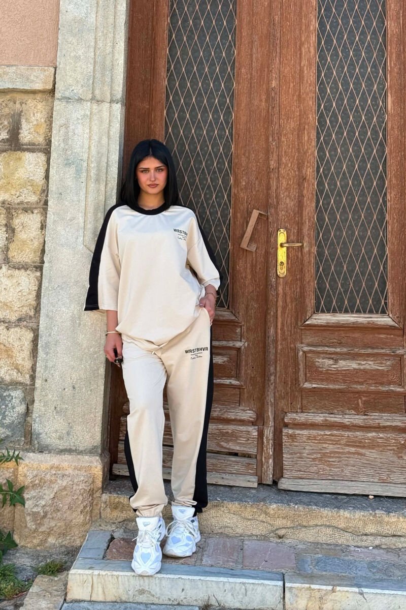 SET T-SHIRT ME SHKRIME + TUTA PER FEMRA NE NGJYRE BEZHE - 5