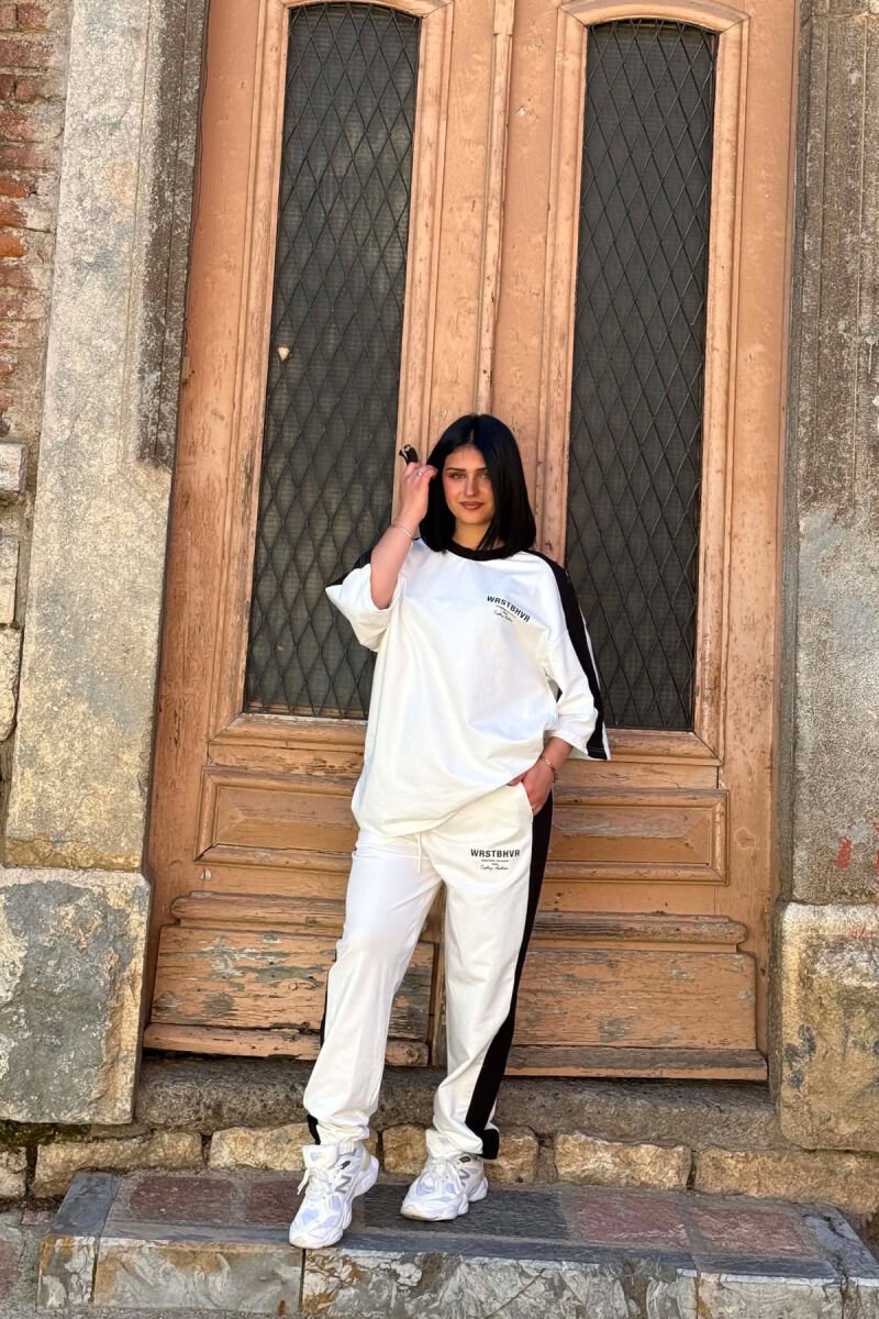 SET T-SHIRT ME SHKRIME + TUTA PER FEMRA NE NGJYRE TE BARDHE - 1