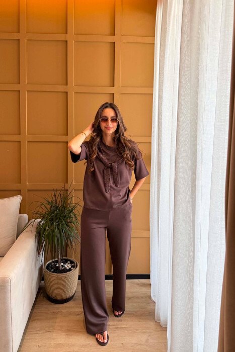 SET T-SHIRT+TUTA PER FEMRA NE NGJYRE KAFE - 5