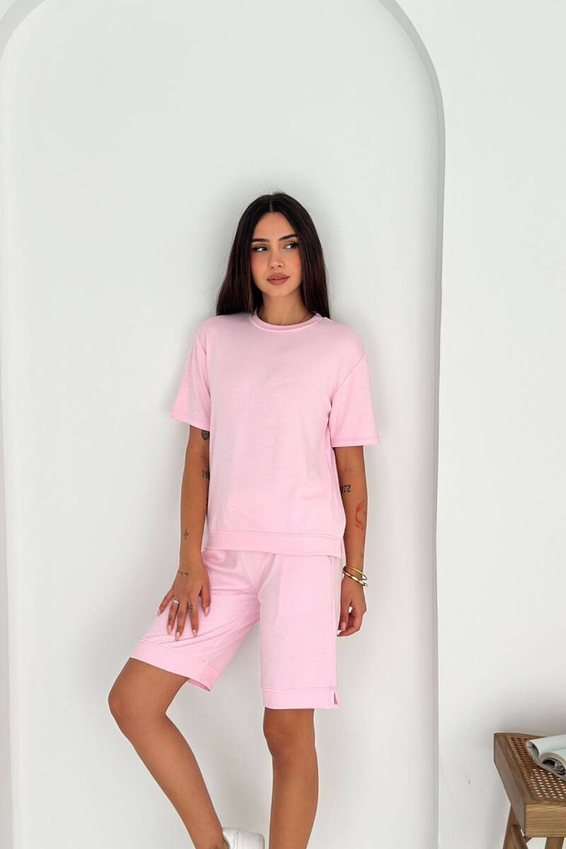 SET T-SHIRT+ TUTA TE SHKURTA PER FEMRA NE NGJYRE ROZE - 2