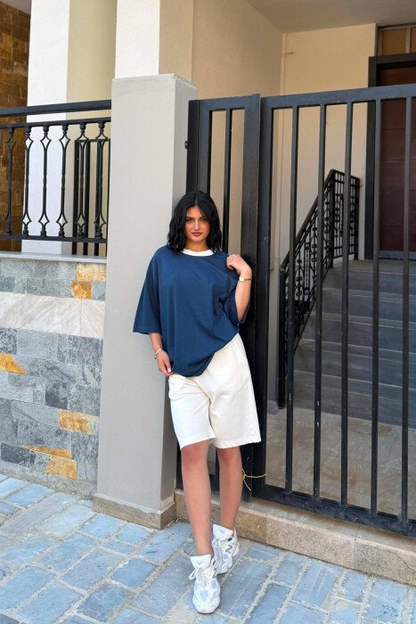 SET T-SHIRT + TUTA TE SHKURTRA PER FEMRA NE NGJYRE BLU - KLAUDIO FASHION