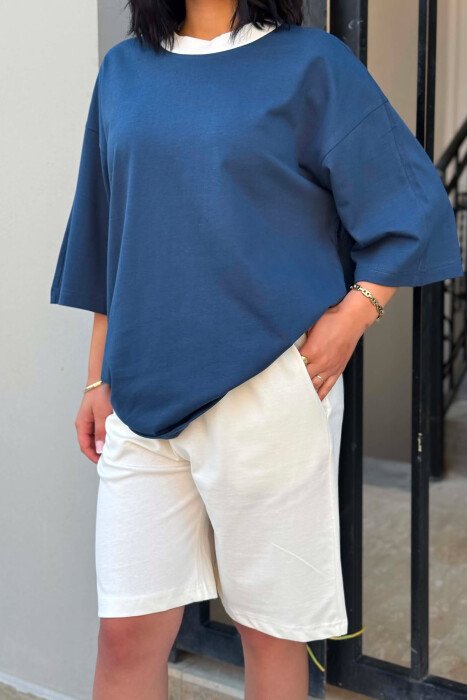 SET T-SHIRT + TUTA TE SHKURTRA PER FEMRA NE NGJYRE BLU - 2