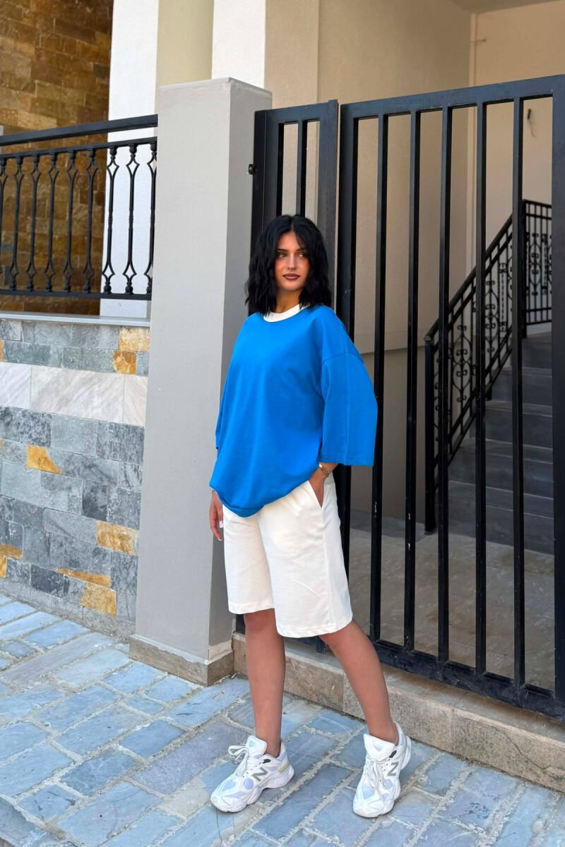 SET T-SHIRT + TUTA TE SHKURTRA PER FEMRA NE NGJYRE BLU TE ZBARDHUR - 3
