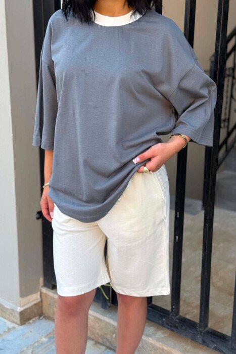 SET T-SHIRT + TUTA TE SHKURTRA PER FEMRA NE NGJYRE GRI - 2