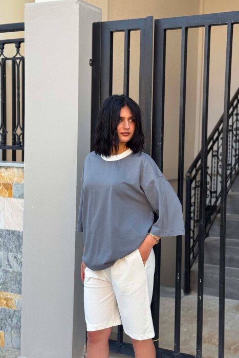 SET T-SHIRT + TUTA TE SHKURTRA PER FEMRA NE NGJYRE GRI - 3
