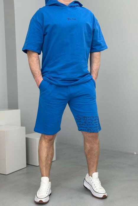 SET T-SHIRT+TUTA TË SHKURTRA PËR MESHKUJ NË NGJYRË BLU ELEKTRIKE - 1