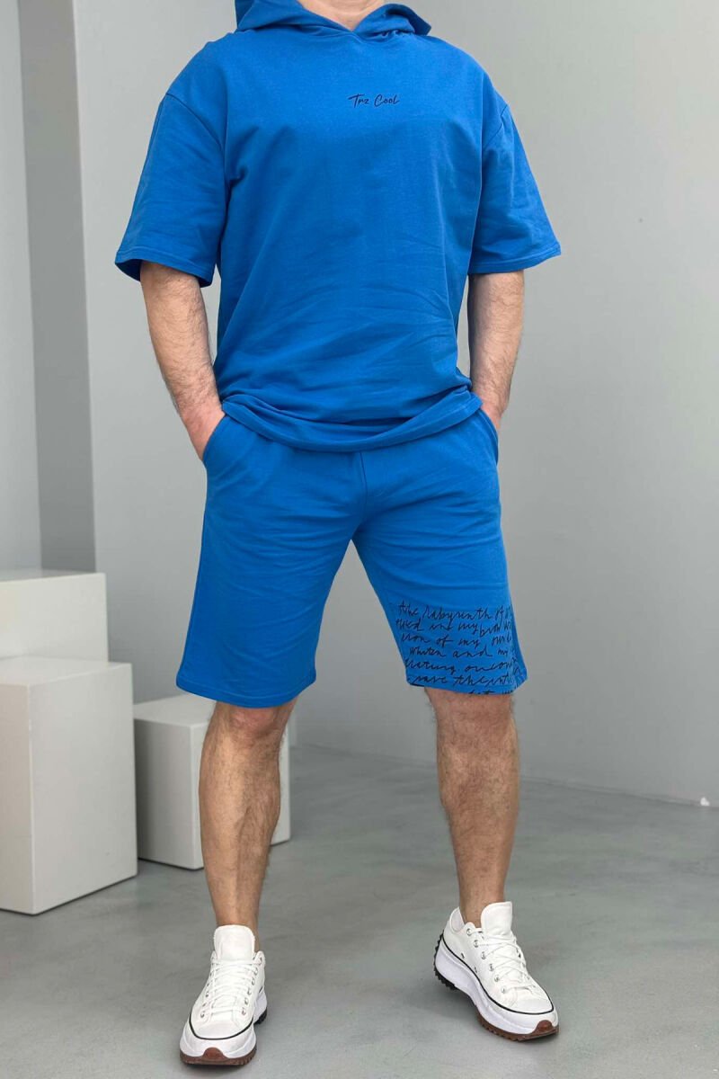 SET T-SHIRT+TUTA TË SHKURTRA PËR MESHKUJ NË NGJYRË BLU ELEKTRIKE - 1