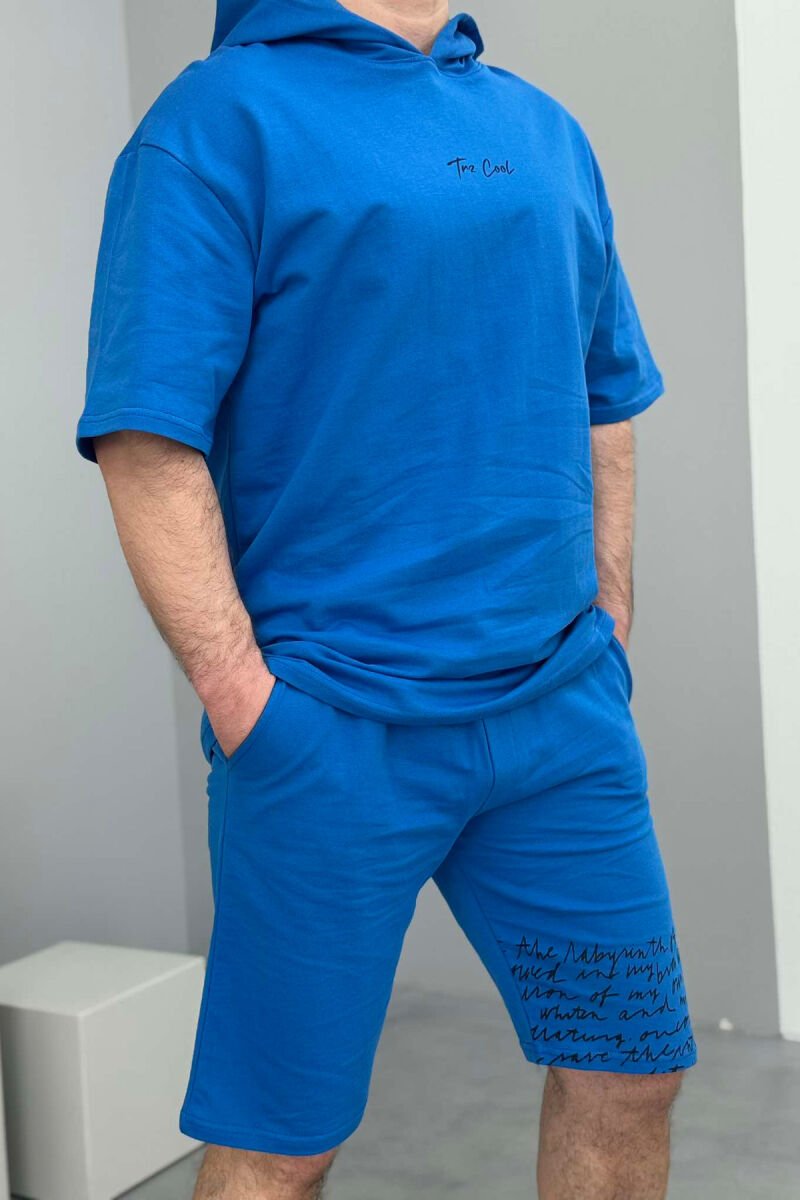 SET T-SHIRT+TUTA TË SHKURTRA PËR MESHKUJ NË NGJYRË BLU ELEKTRIKE - 2