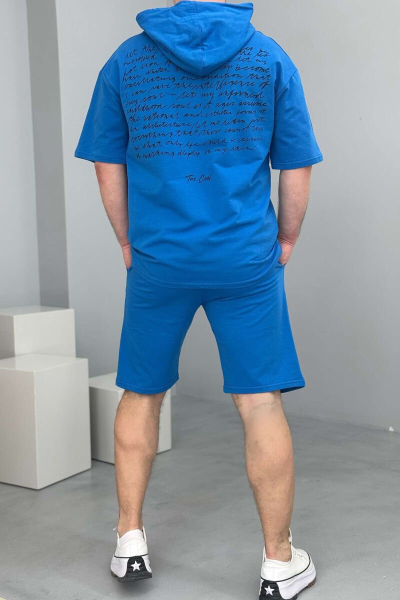 SET T-SHIRT+TUTA TË SHKURTRA PËR MESHKUJ NË NGJYRË BLU ELEKTRIKE - 3