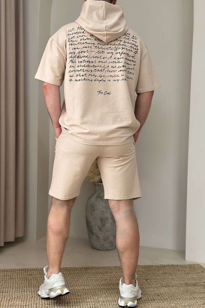 SET T-SHIRT+TUTA TË SHKURTRA PËR MESHKUJ NË NGJYRË E ZEZË DHE BEZHË - 2