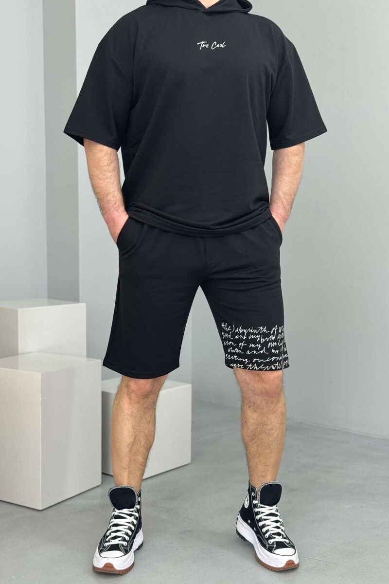 SET T-SHIRT+TUTA TË SHKURTRA PËR MESHKUJ NË NGJYRË E ZEZË - 1