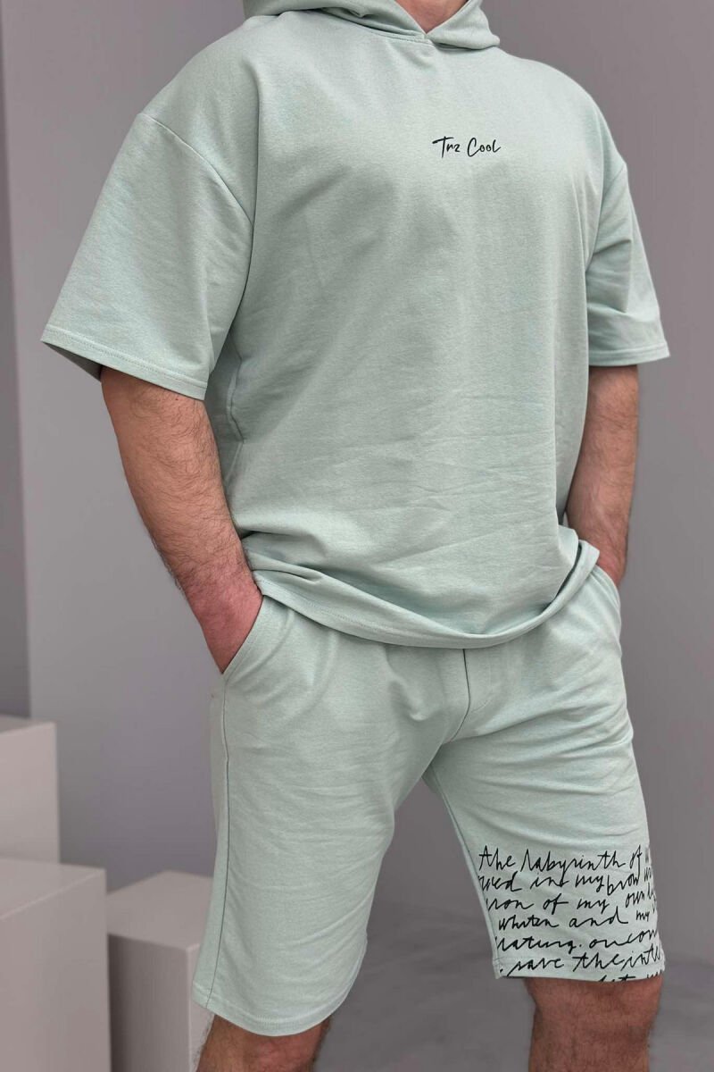 SET T-SHIRT+TUTA TË SHKURTRA PËR MESHKUJ NË NGJYRË MENTE - 2