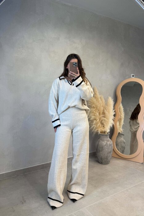 SET TRIKO ME JAKE POLO+ PANTALLONA PER FEMRA NE NGJYRE KREM - KLAUDIO FASHION