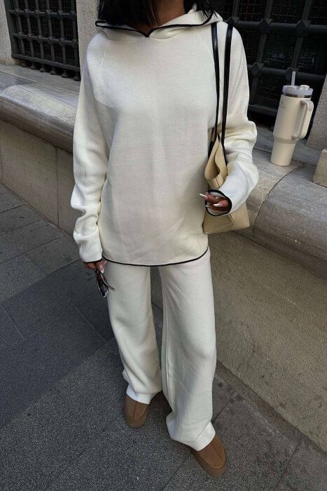HOODIED SWEATER+PANTS KNIT WOMAN SET WHITE-E BARDHE - KLAUDIO FASHION