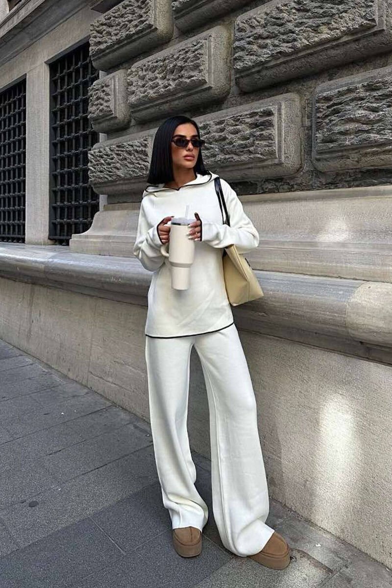 HOODIED SWEATER+PANTS KNIT WOMAN SET WHITE-E BARDHE - 5
