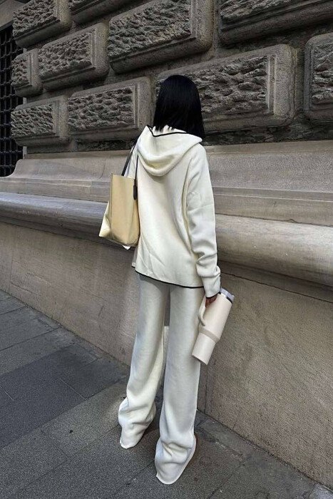 HOODIED SWEATER+PANTS KNIT WOMAN SET WHITE-E BARDHE - 6