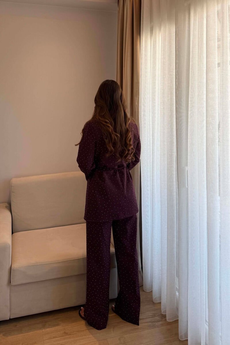 SET XHAKETE KLASIKE ME DETAJIN E GUREVE + PANTALLONA PER FEMRA NE NGJYRE VISHNJE - 6