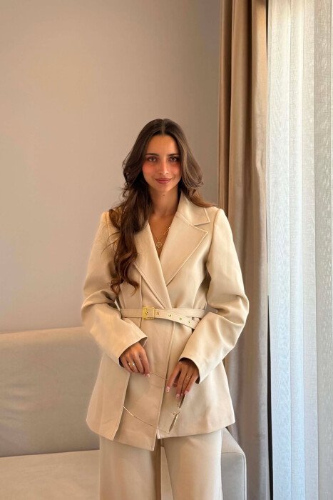 SET XHAKETE + PANTALLONA PER FEMRA NE NGJYRE KREM - 5