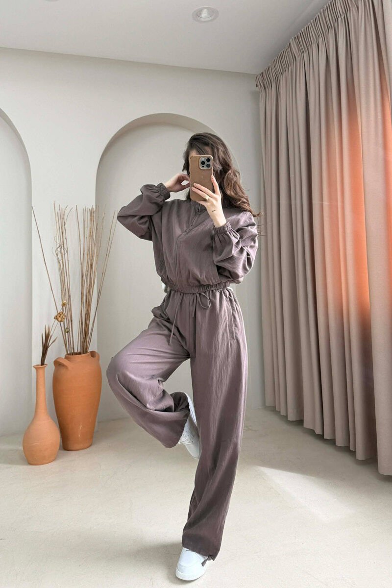 SET XHAKETE + PANTALLONA TE GJERA PER FEMRA NE NGJYRE KAFE - 2