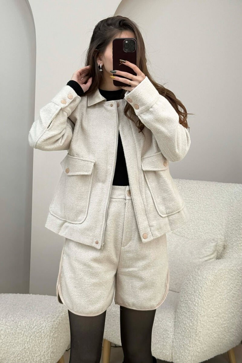 SET XHAKETE+PANTALLONA TE SHKURTA ME VIJA PER FEMRA NE NGJYRE BEZHE - 2