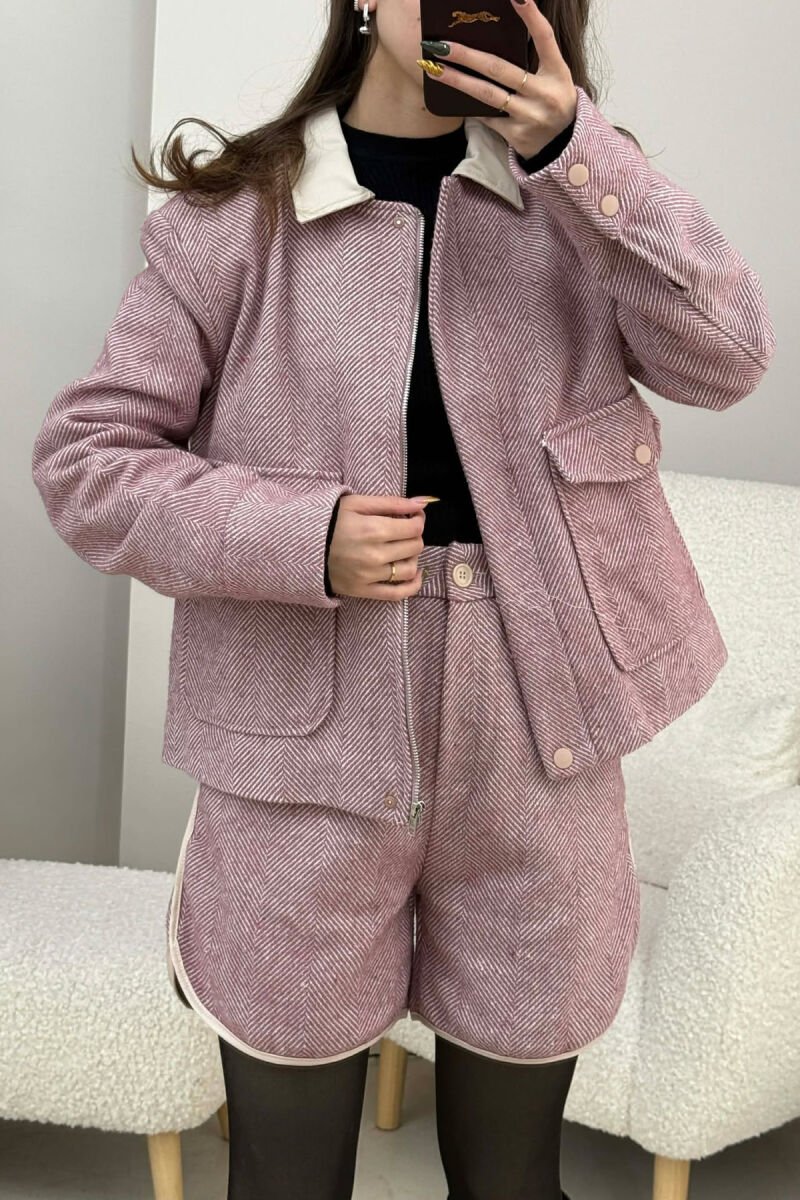 SET XHAKETE+PANTALLONA TE SHKURTA ME VIJA PER FEMRA NE NGJYRE PUDER - 3