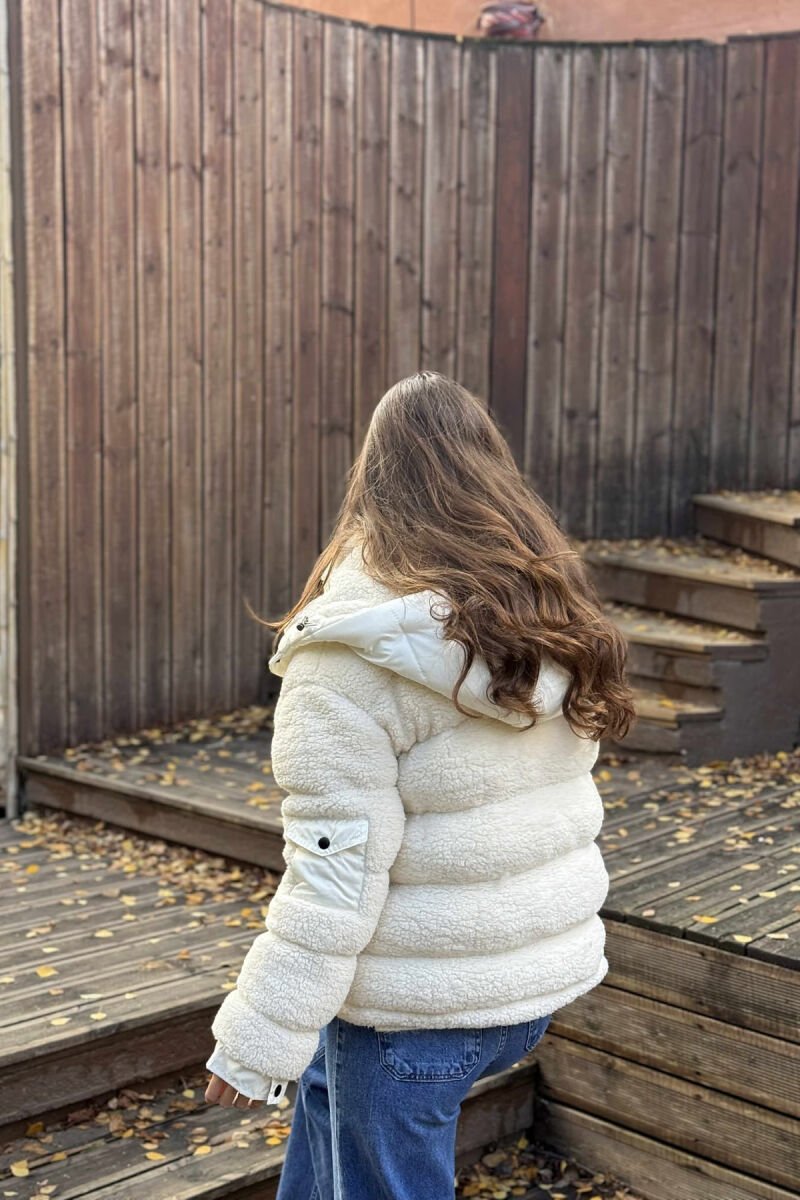 SHEEPSKIN HOOD WOMEN JACKET CREAM/KREM - 4