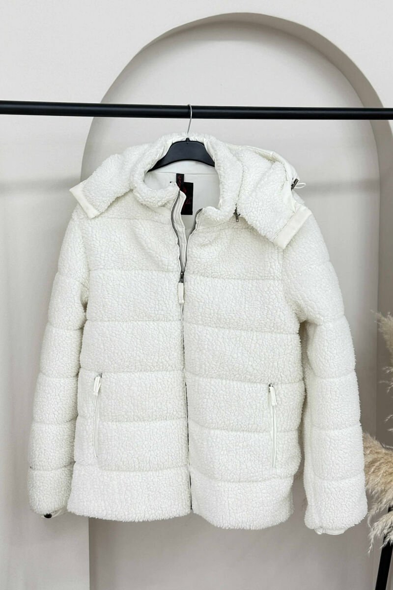 SHEEPSKIN ONE COLOR HOODED WOMEN JACKET WHITE-E BARDHE - 1