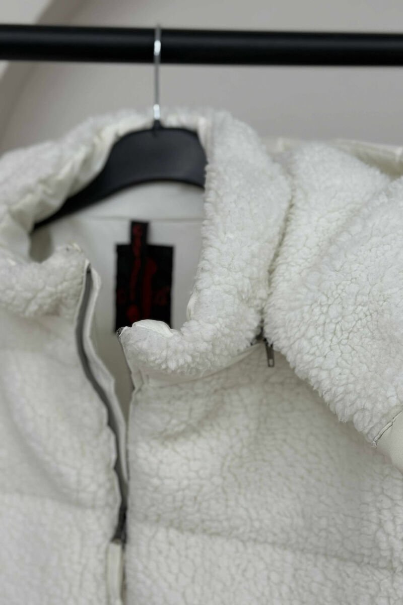 SHEEPSKIN ONE COLOR HOODED WOMEN JACKET WHITE-E BARDHE - 2