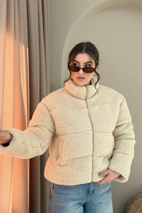 SHEEPSKIN SIMPLE WOMEN JACKET BEIGE/BEZHE - KLAUDIO FASHION