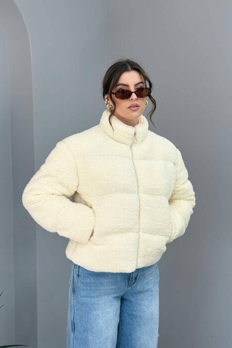 SHEEPSKIN SIMPLE WOMEN JACKET CREAM/KREM - KLAUDIO FASHION