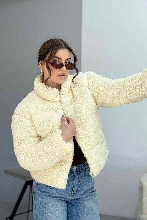 SHEEPSKIN SIMPLE WOMEN JACKET CREAM/KREM JACKETS KLAUDIO FASHION NT-6002