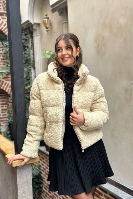 SHEEPSKIN WOMEN JACKET BEIGE/BEZHE - KLAUDIO FASHION