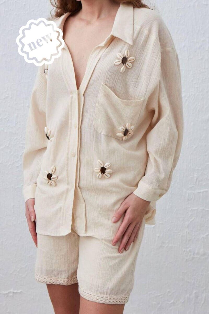 SHELL DETAIL WOMAN SHIRT CREAM/KREM - 1