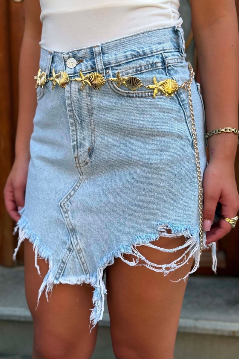 SHELL & STAR FISH DETAILS WOMAN BELT CHAIN GOLDEN ROD/GOLD - 1