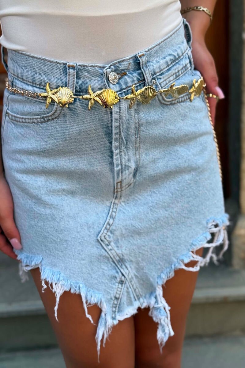 SHELL & STAR FISH DETAILS WOMAN BELT CHAIN GOLDEN ROD/GOLD - 2