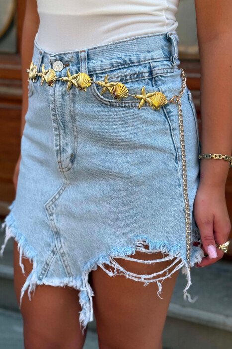 SHELL & STAR FISH DETAILS WOMAN BELT CHAIN GOLDEN ROD/GOLD - 3