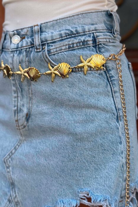 SHELL & STAR FISH DETAILS WOMAN BELT CHAIN GOLDEN ROD/GOLD - 5