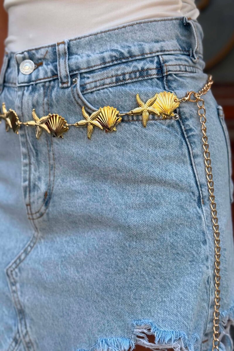 SHELL & STAR FISH DETAILS WOMAN BELT CHAIN GOLDEN ROD/GOLD - 5
