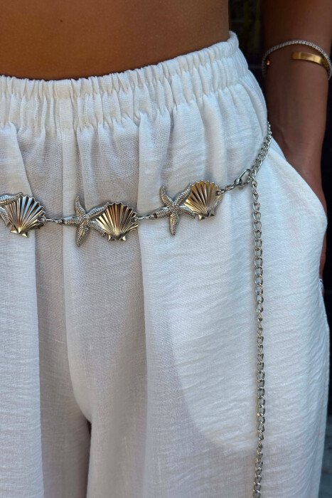 SHELL & STAR FISH DETAILS WOMAN BELT CHAIN SILVER/ARGJEND - 4