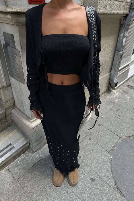 SHINING ONE COLOR THREE PIECE WOMAN SET BLACK/ E ZEZE - KLAUDIO FASHION