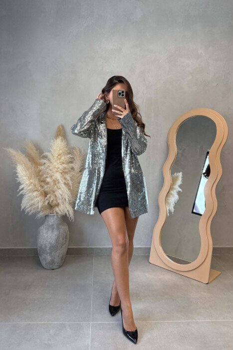 SHINNY CLASSIC ONE COLOR WOMEN JACKET SILVER/ARGJEND - KLAUDIO FASHION