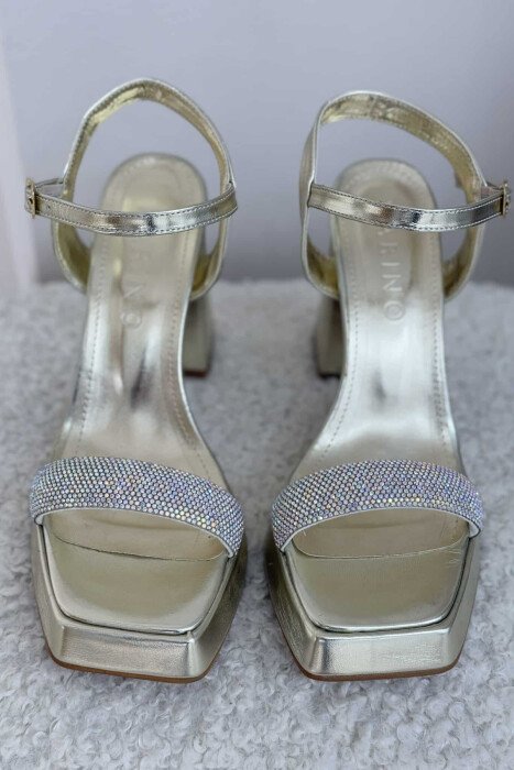 SHINNY DIAMOND DETAIL HIGH HEEL WOMEN SANDALS GOLDEN ROD/GOLD - 3