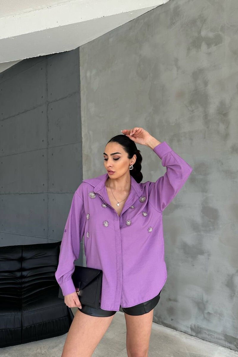 SHINNY FLOWER DETAILS ONE COLOR WOMEN SHIRT PURPLE/LEJLA - 1