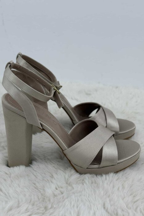 SHINNY HIGH HEEL WOMEN SANDALS BEIGE/BEZHE - 1